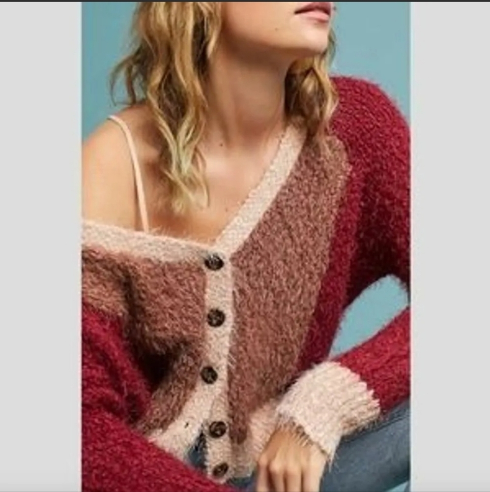 Euc Anthropologie- Fuzzy Soft Color Block Boyfrie… - image 2